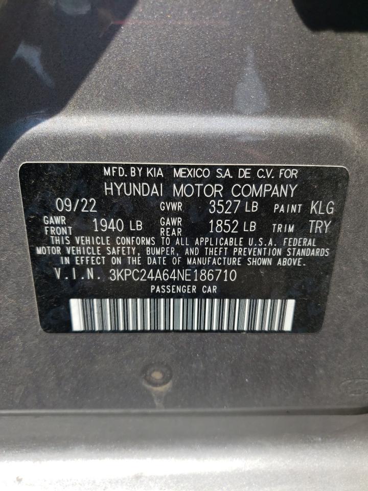 2022 HYUNDAI ACCENT SE VIN:3KPC24A64NE186710