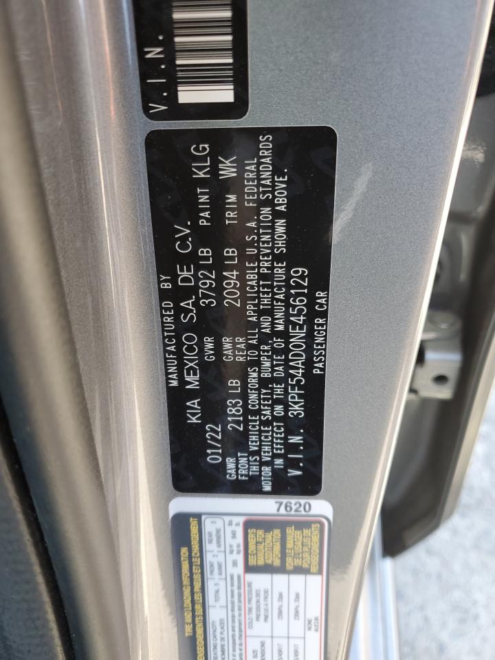 2022 KIA FORTE GT LINE VIN:3KPF54AD0NE456129
