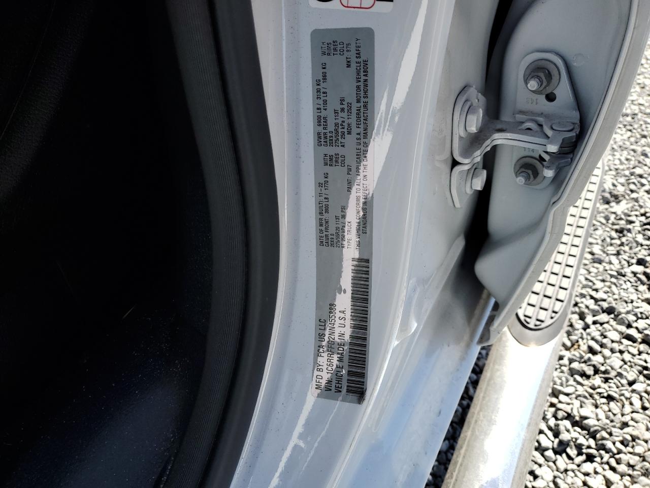 2022 RAM 1500 BIG HORN/LONE STAR VIN:1C6RRFFG2NN455888