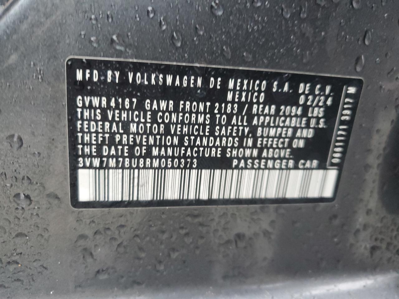 2024 VOLKSWAGEN JETTA SE VIN:3VW7M7BU8RM050373