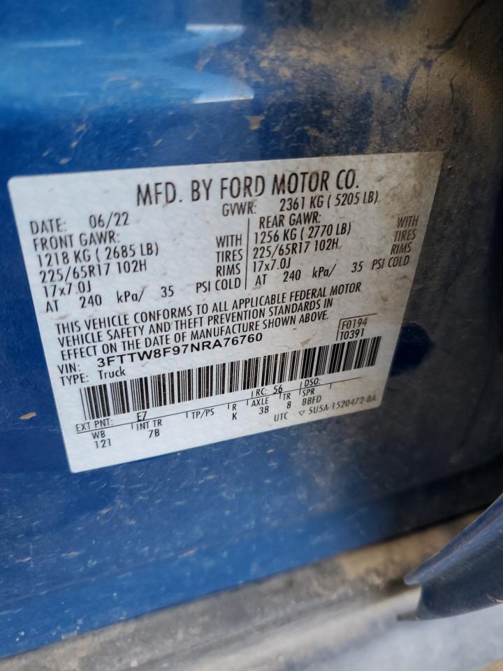 2022 FORD MAVERICK XL VIN:3FTTW8F97NRA76760