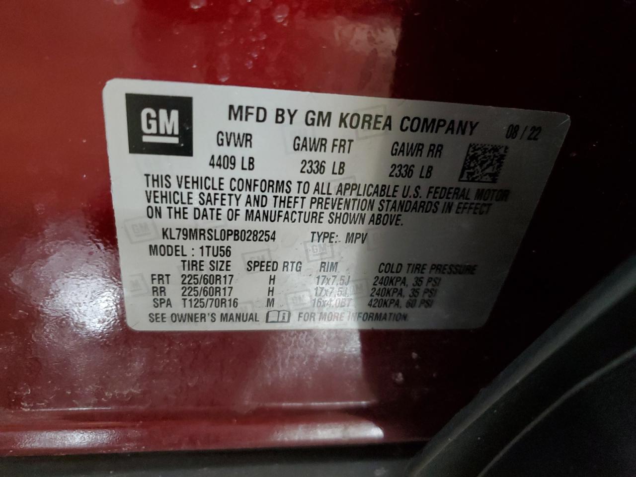 2023 CHEVROLET TRAILBLAZER LT VIN:KL79MRSL0PB028254