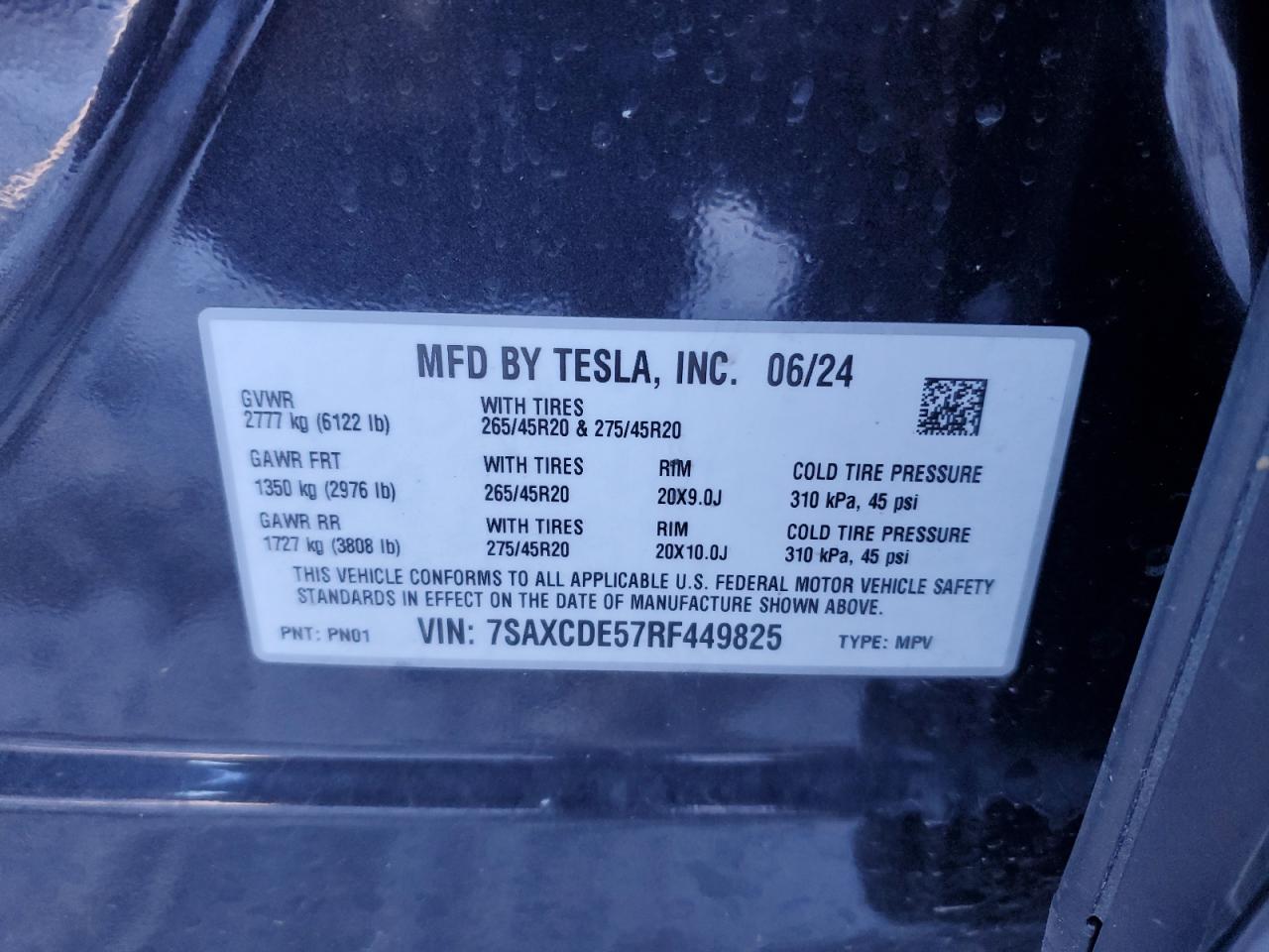 2024 TESLA MODEL X  VIN:7SAXCDE57RF449825