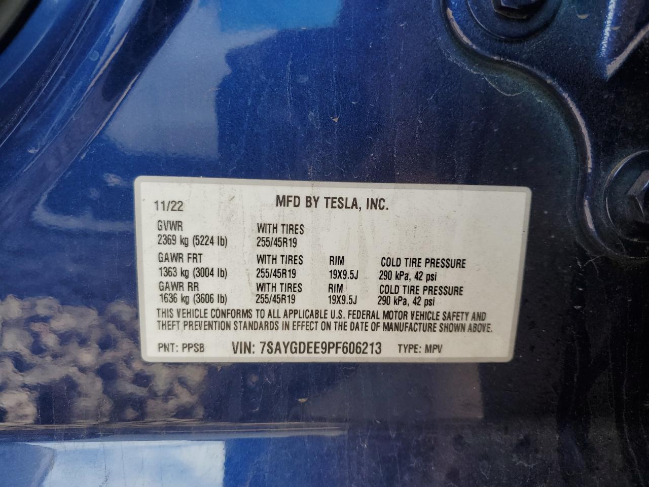 2023 TESLA MODEL Y  VIN:7SAYGDEE9PF606213