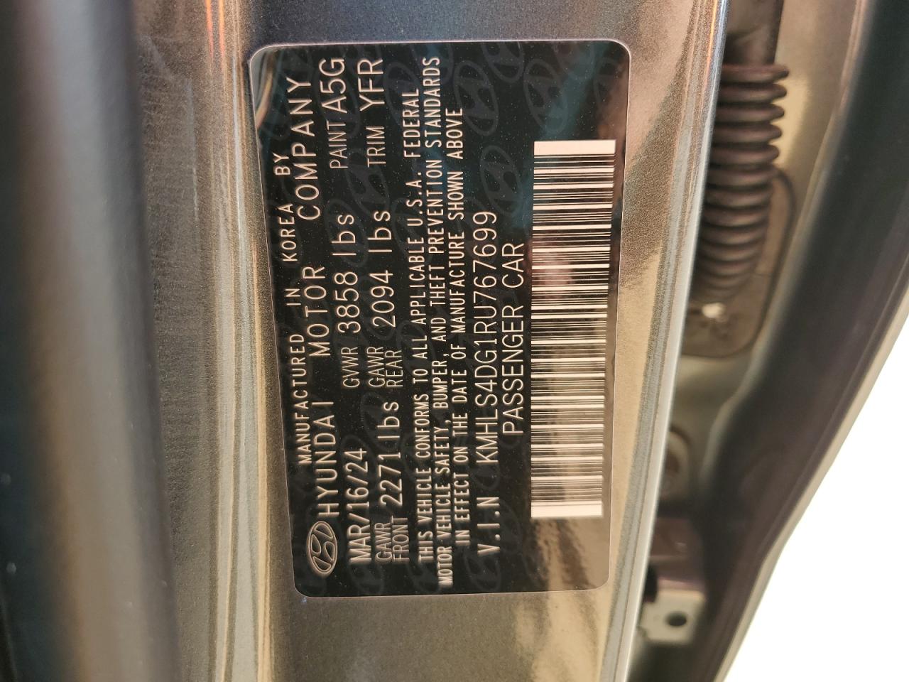 2024 HYUNDAI ELANTRA SEL VIN:KMHLS4DG1RU767699