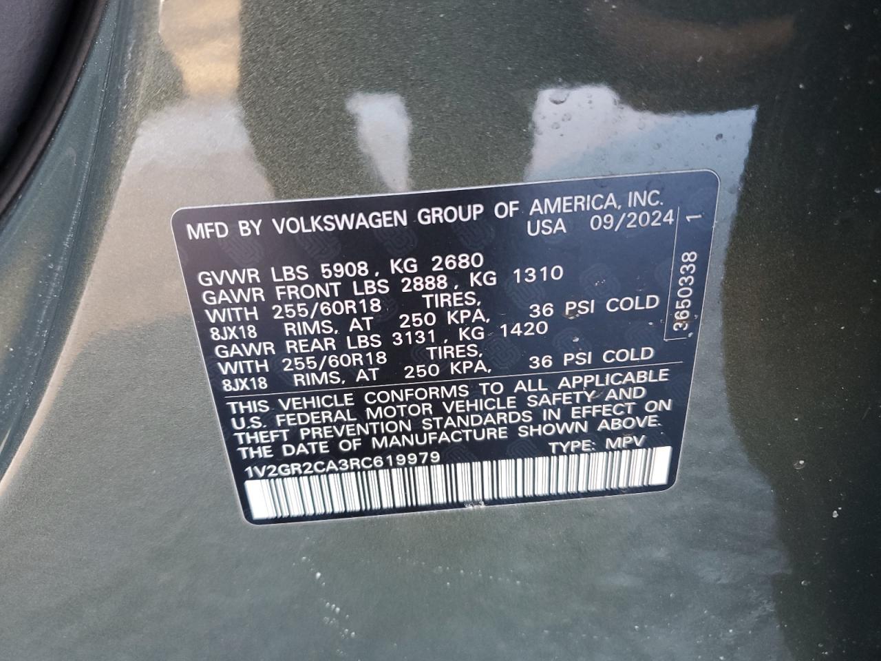 2024 VOLKSWAGEN ATLAS PEAK EDITION SEL VIN:1V2GR2CA3RC619979