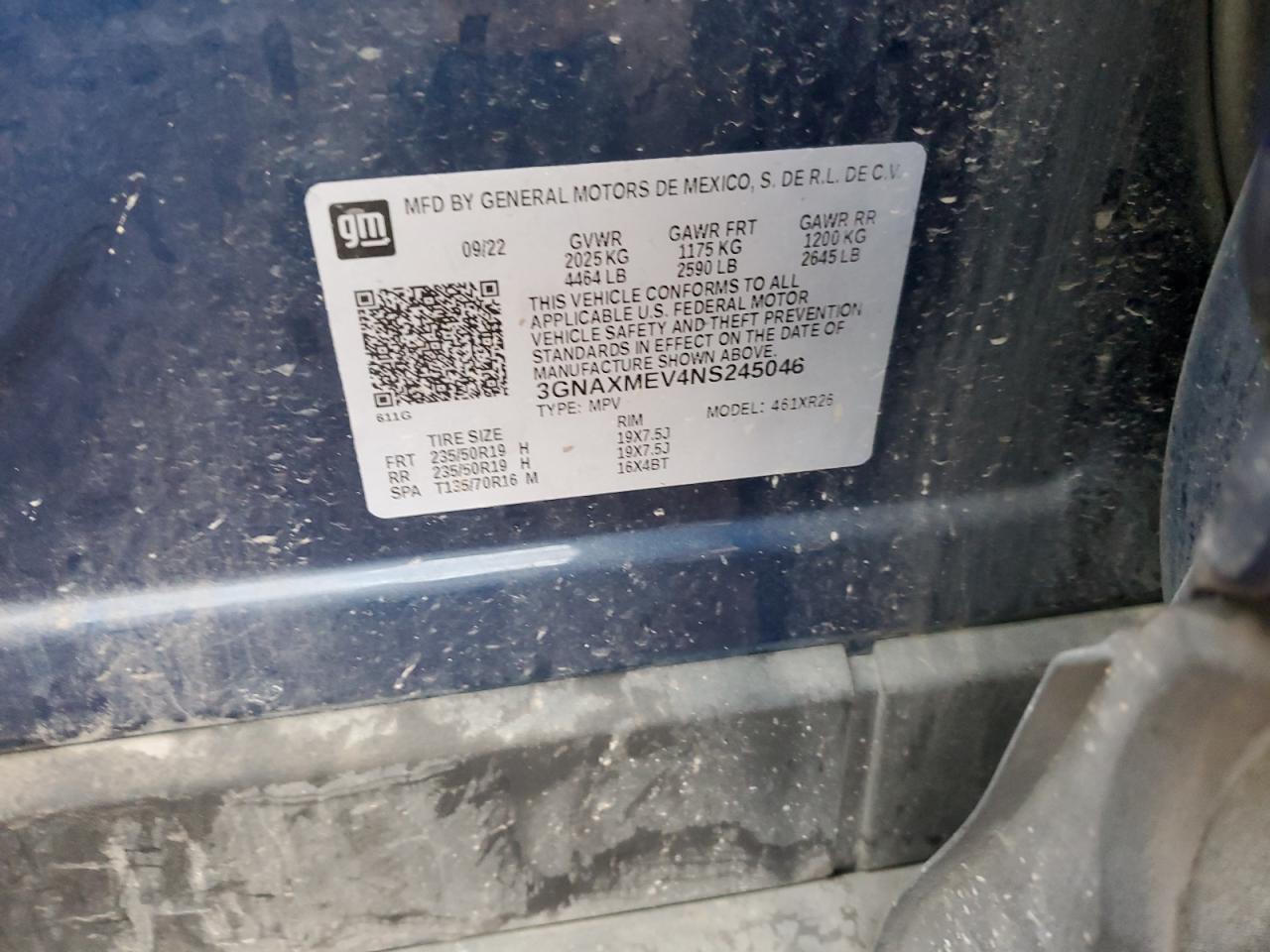 2022 CHEVROLET EQUINOX RS VIN:3GNAXMEV4NS245046