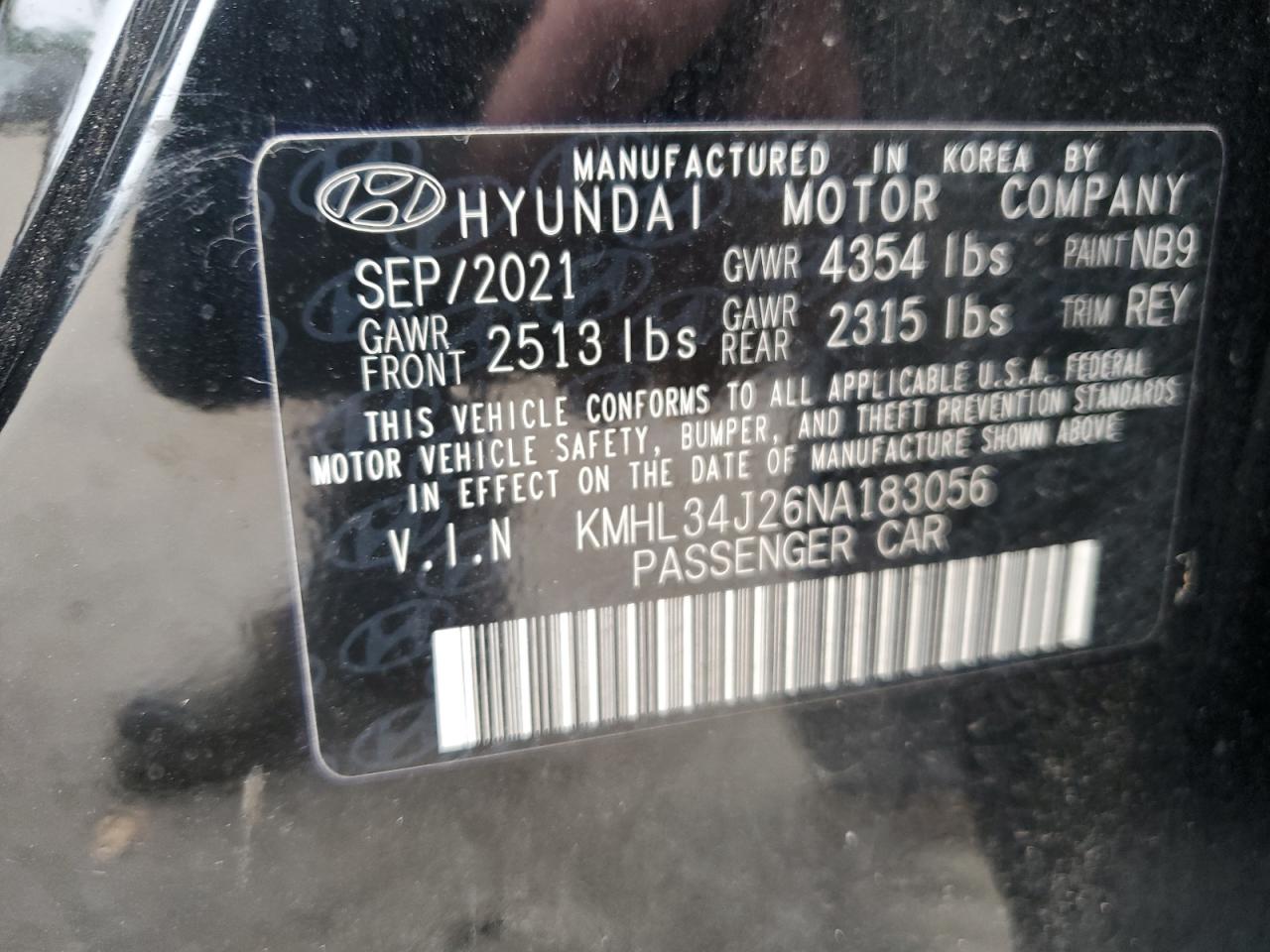 2022 HYUNDAI SONATA LIMITED VIN:KMHL34J26NA183056