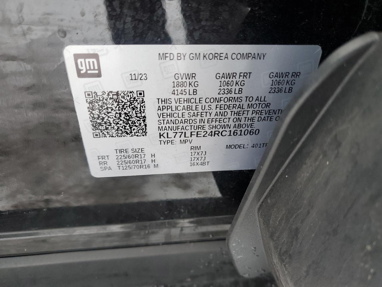 2024 CHEVROLET TRAX LS VIN:KL77LFE24RC161060