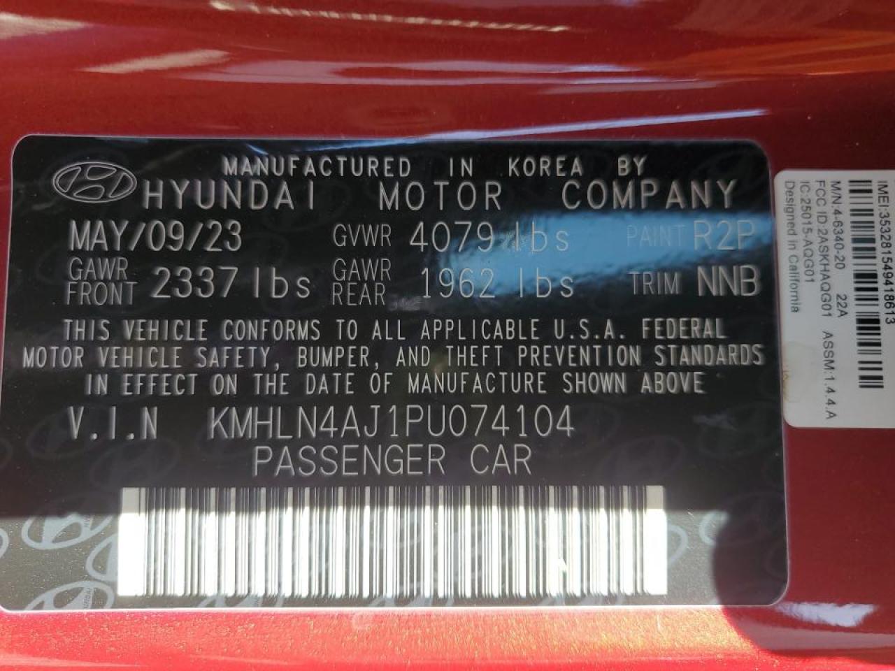 2023 HYUNDAI ELANTRA LIMITED VIN:KMHLN4AJ1PU074104