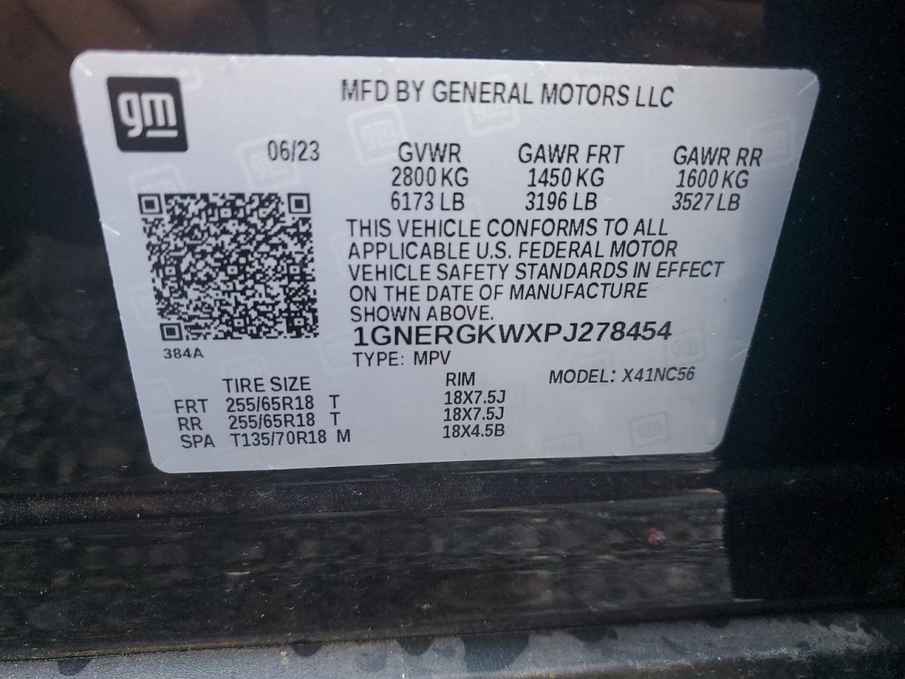 2023 CHEVROLET TRAVERSE LT VIN:1GNERGKWXPJ278454