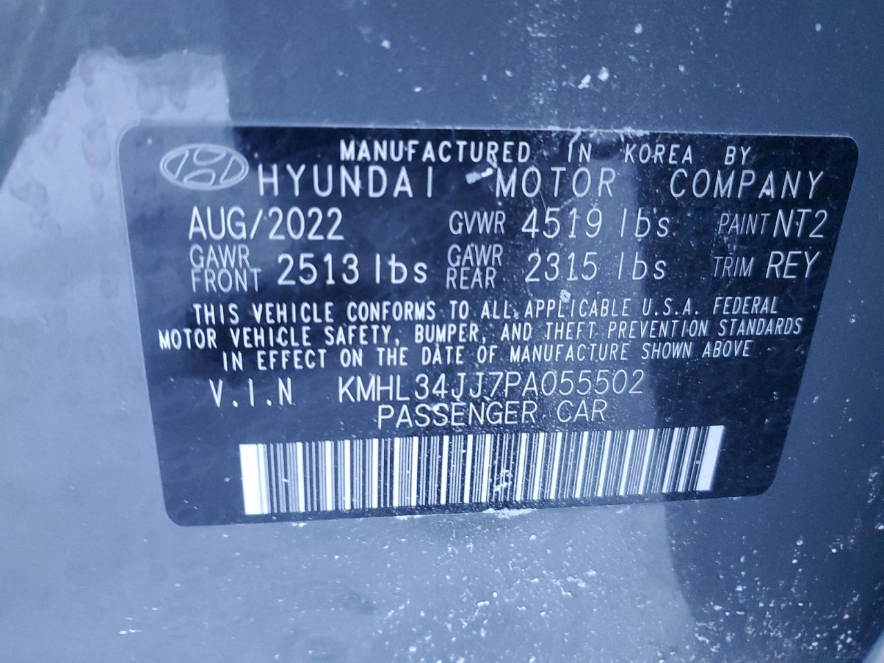 2023 HYUNDAI SONATA HYBRID VIN:KMHL34JJ7PA055502