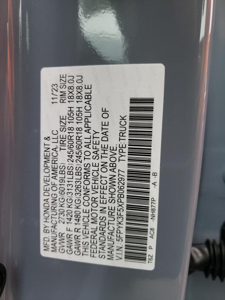 2023 HONDA RIDGELINE RTL VIN:5FPYK3F5XPB062977