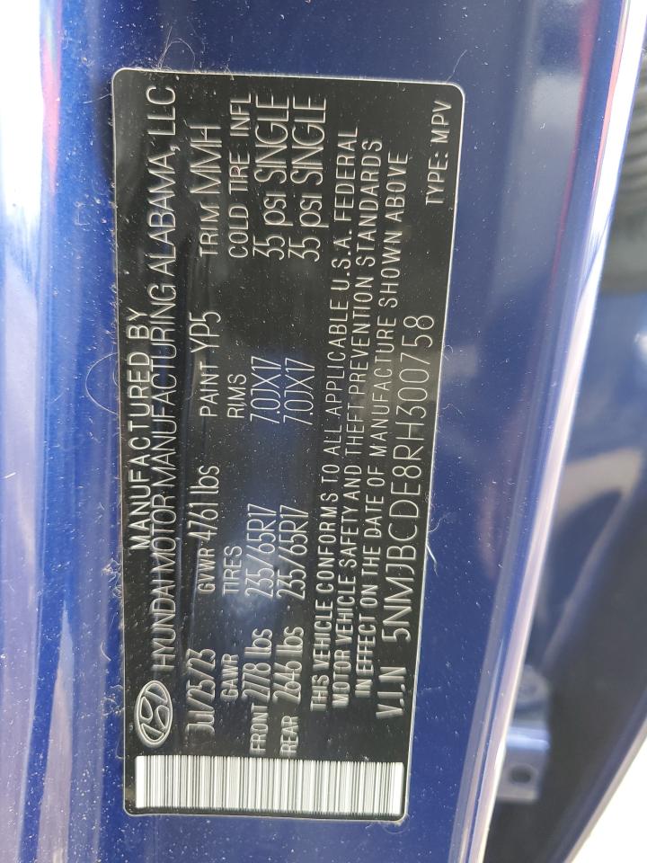 2024 HYUNDAI TUCSON SEL VIN:5NMJBCDE8RH300758