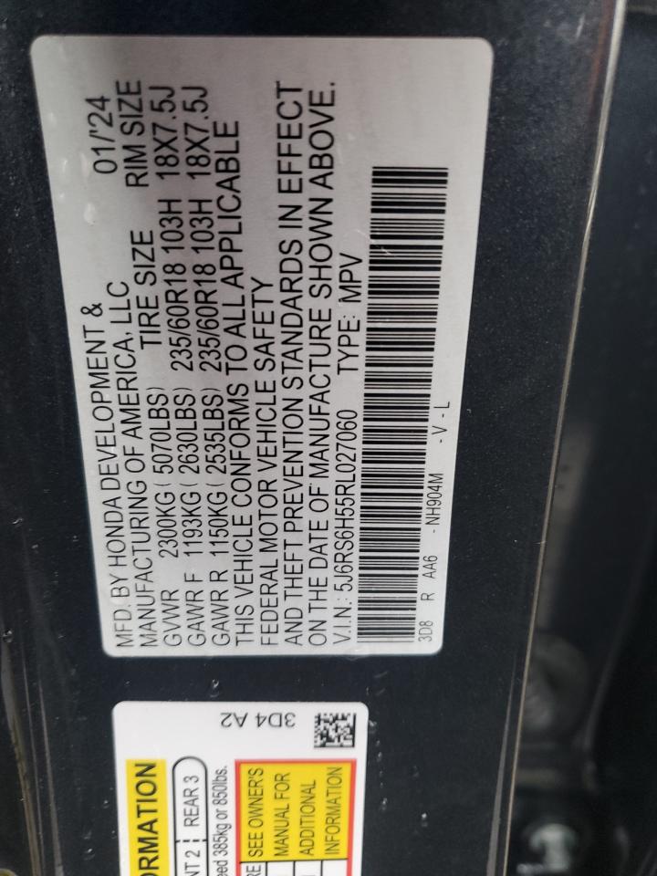 2024 HONDA CR-V SPORT VIN:5J6RS6H55RL027060