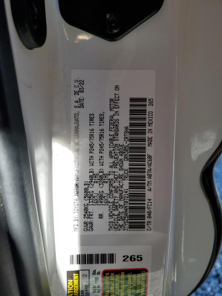 2022 TOYOTA TACOMA ACCESS CAB VIN:3TYSZ5AN4NT072141