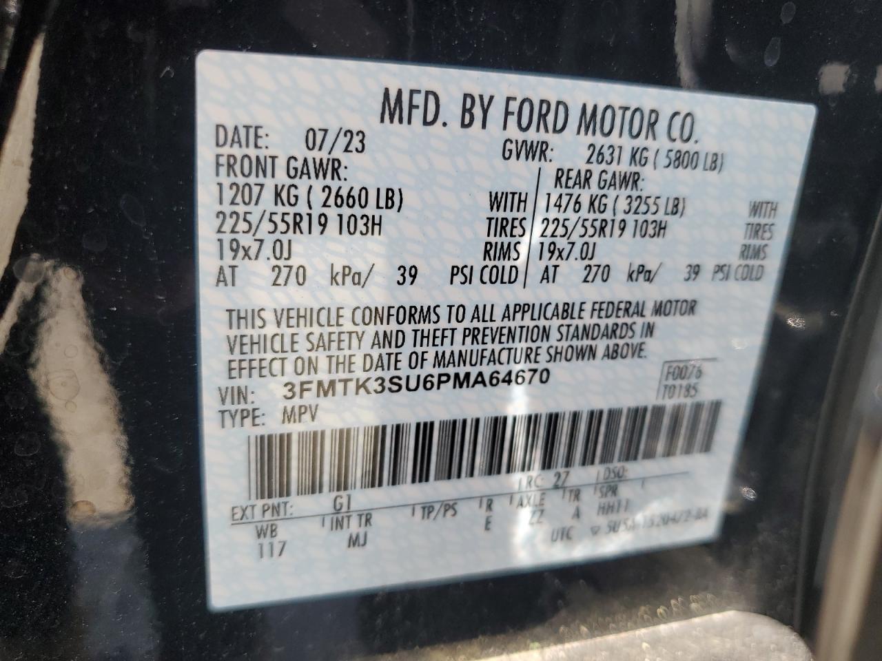 2023 FORD MUSTANG MACH-E PREMIUM VIN:3FMTK3SU6PMA64670