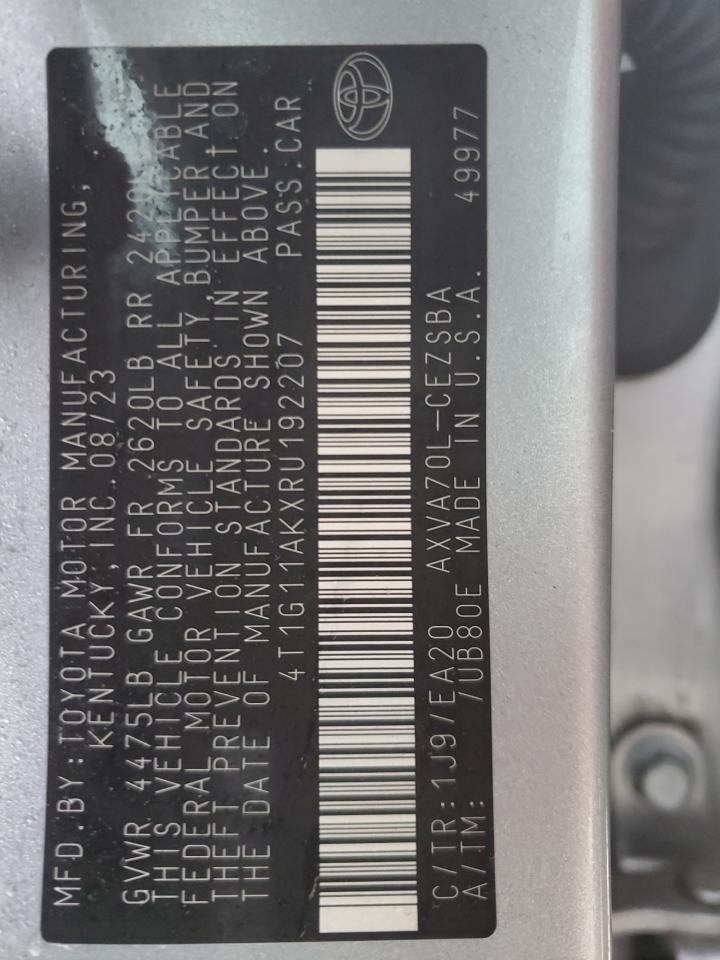 2024 TOYOTA CAMRY SE NIGHT SHADE VIN:4T1G11AKXRU192207