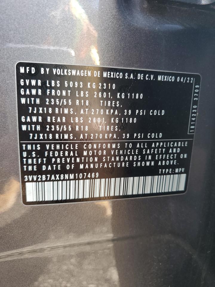 2022 VOLKSWAGEN TIGUAN SE VIN:3VV2B7AX8NM107469