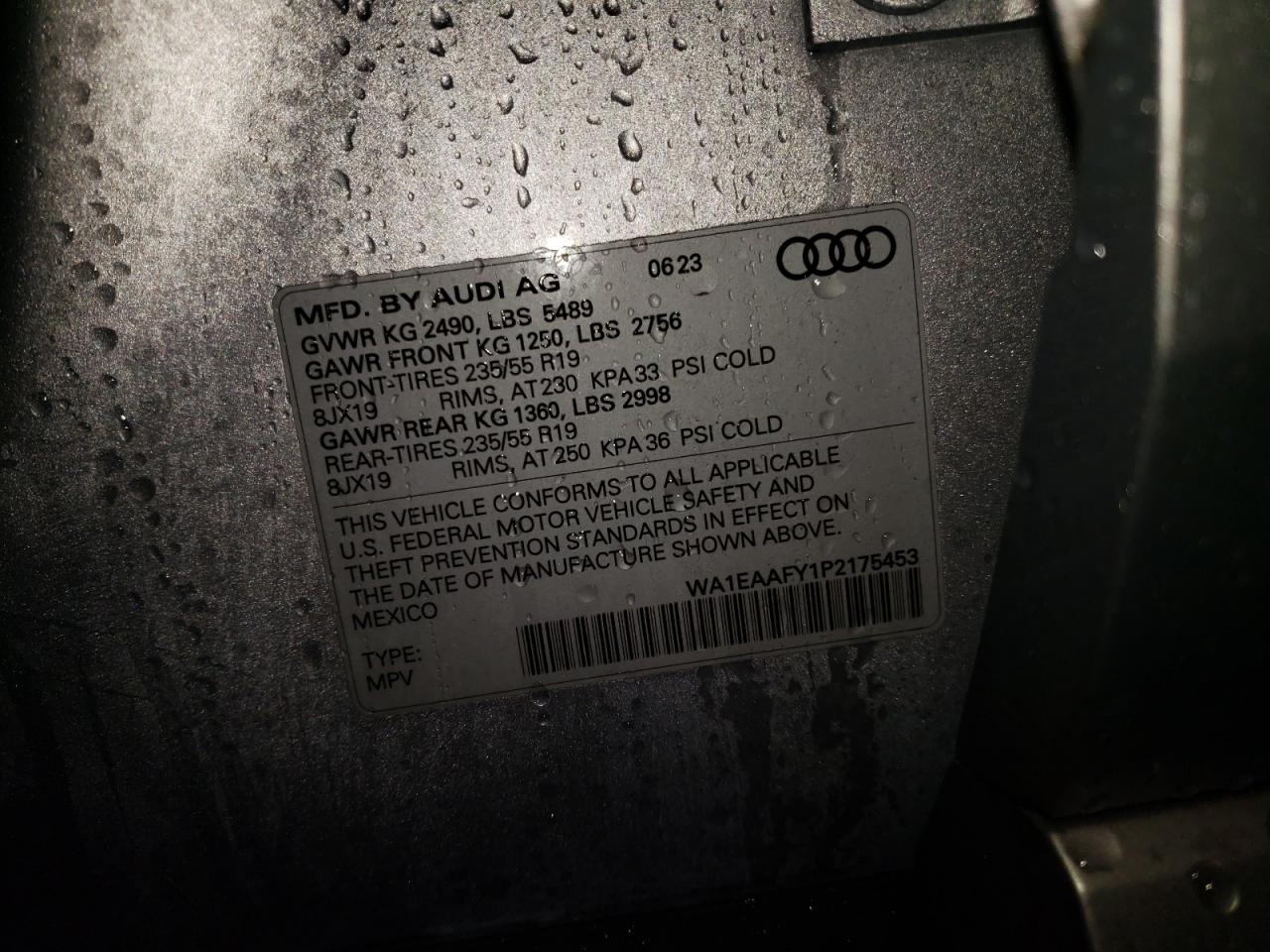 2023 AUDI Q5 PREMIUM PLUS 45 VIN:WA1EAAFY1P2175453