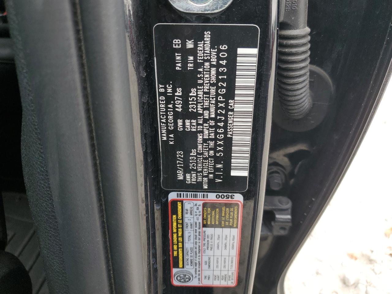 2023 KIA K5 GT LINE VIN:5XXG64J2XPG213406