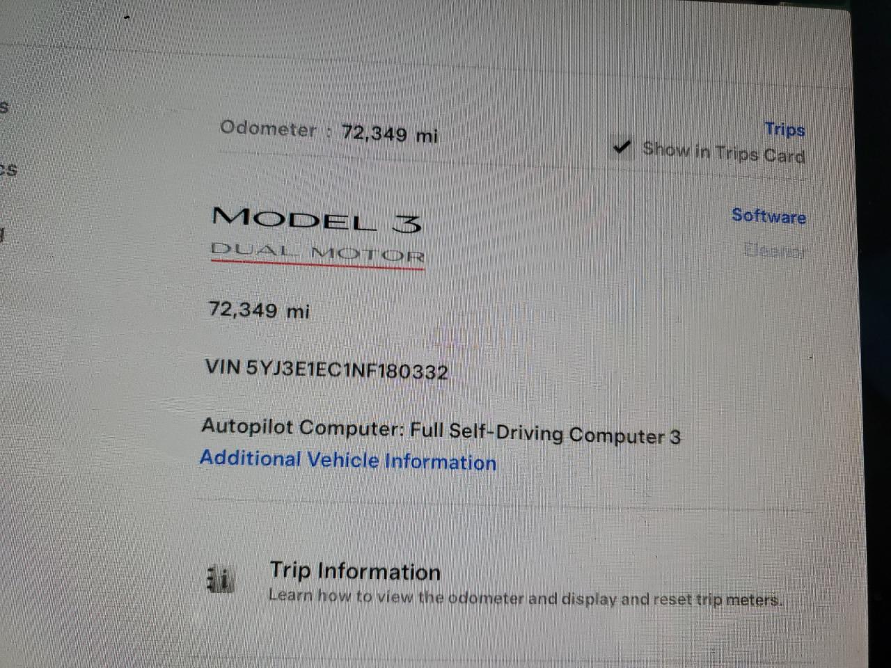 2022 TESLA MODEL 3  VIN:5YJ3E1EC1NF180332