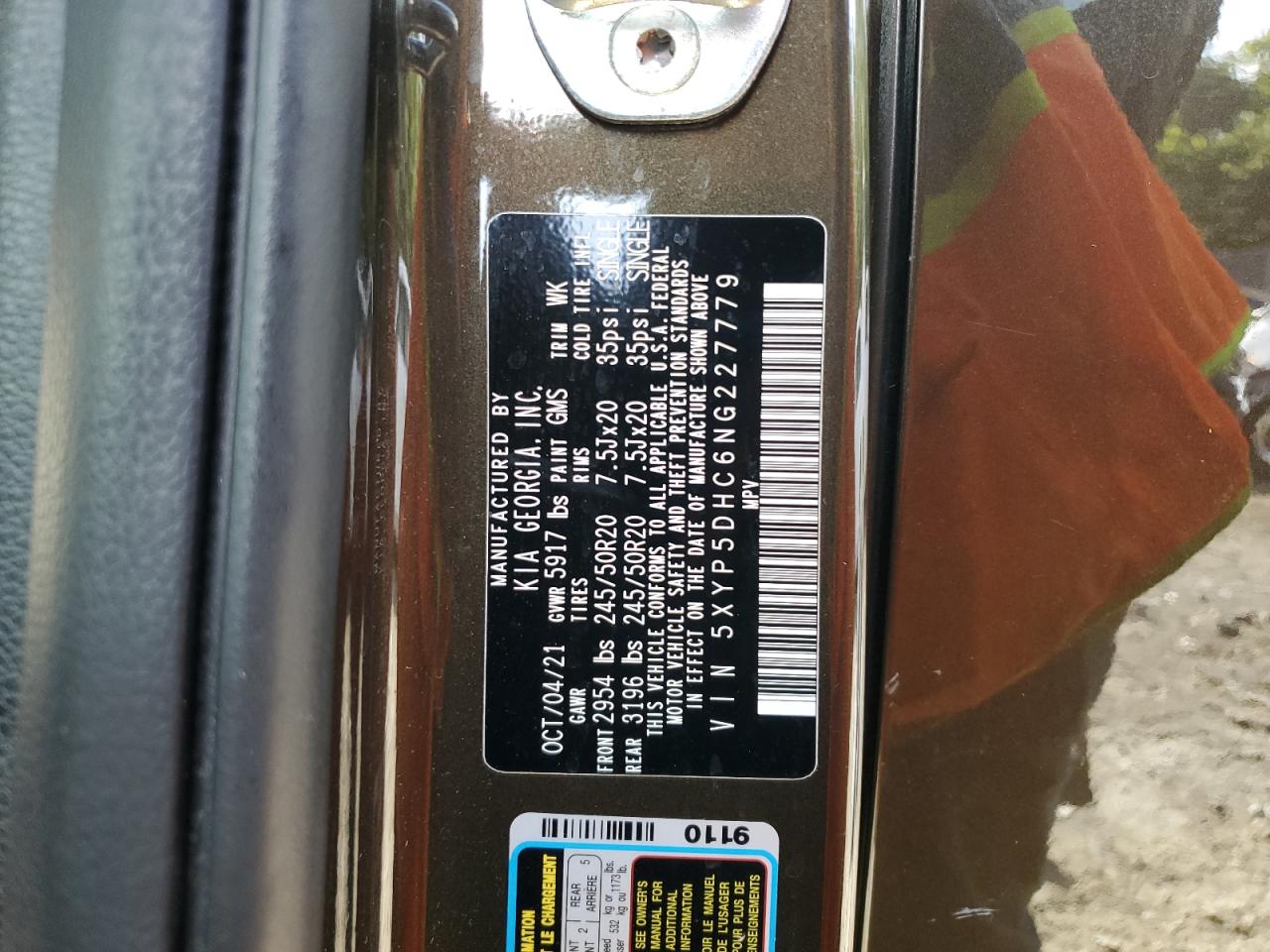 2022 KIA TELLURIDE SX VIN:5XYP5DHC6NG227779