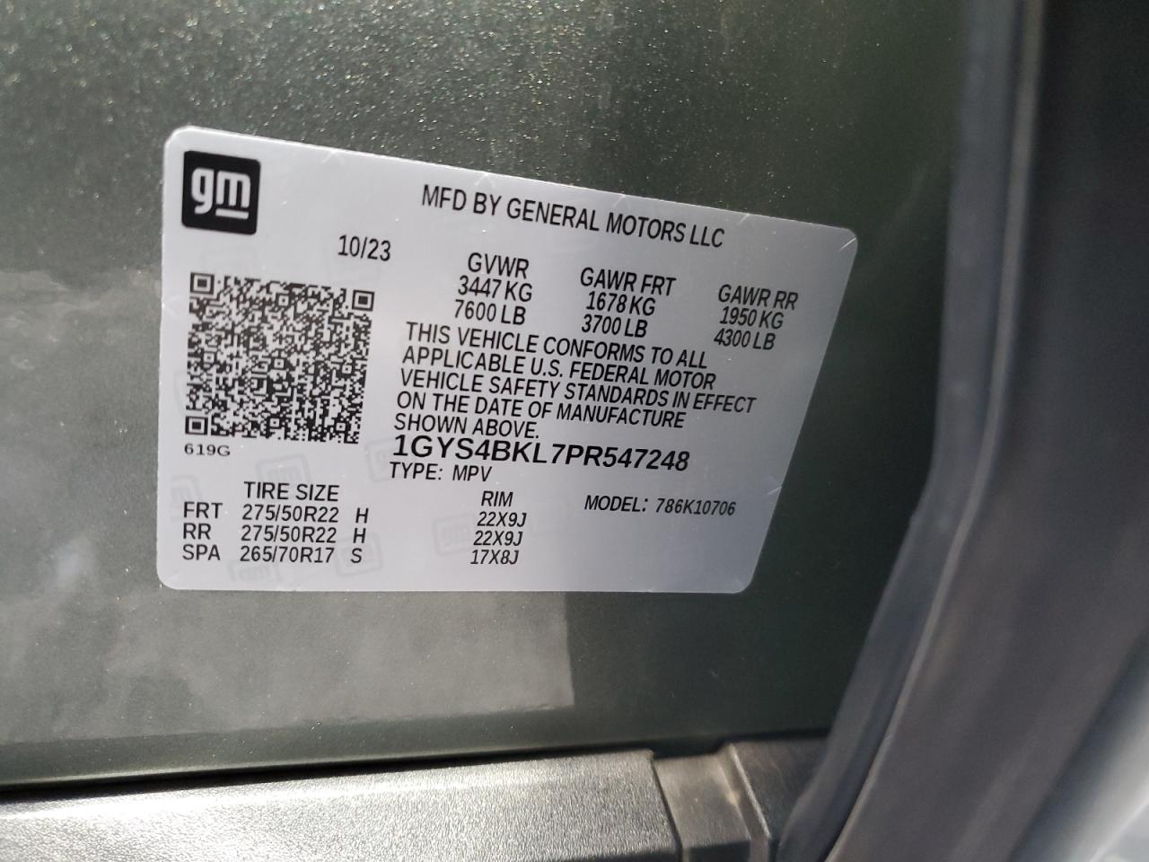 2023 CADILLAC ESCALADE PREMIUM LUXURY VIN:1GYS4BKL7PR547248