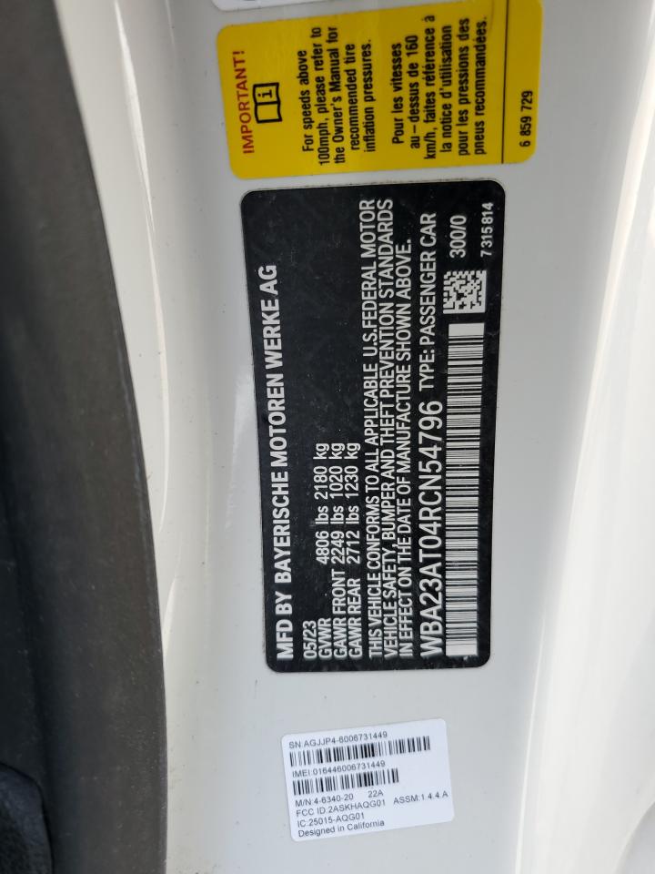 2024 BMW 430I  VIN:WBA23AT04RCN54796