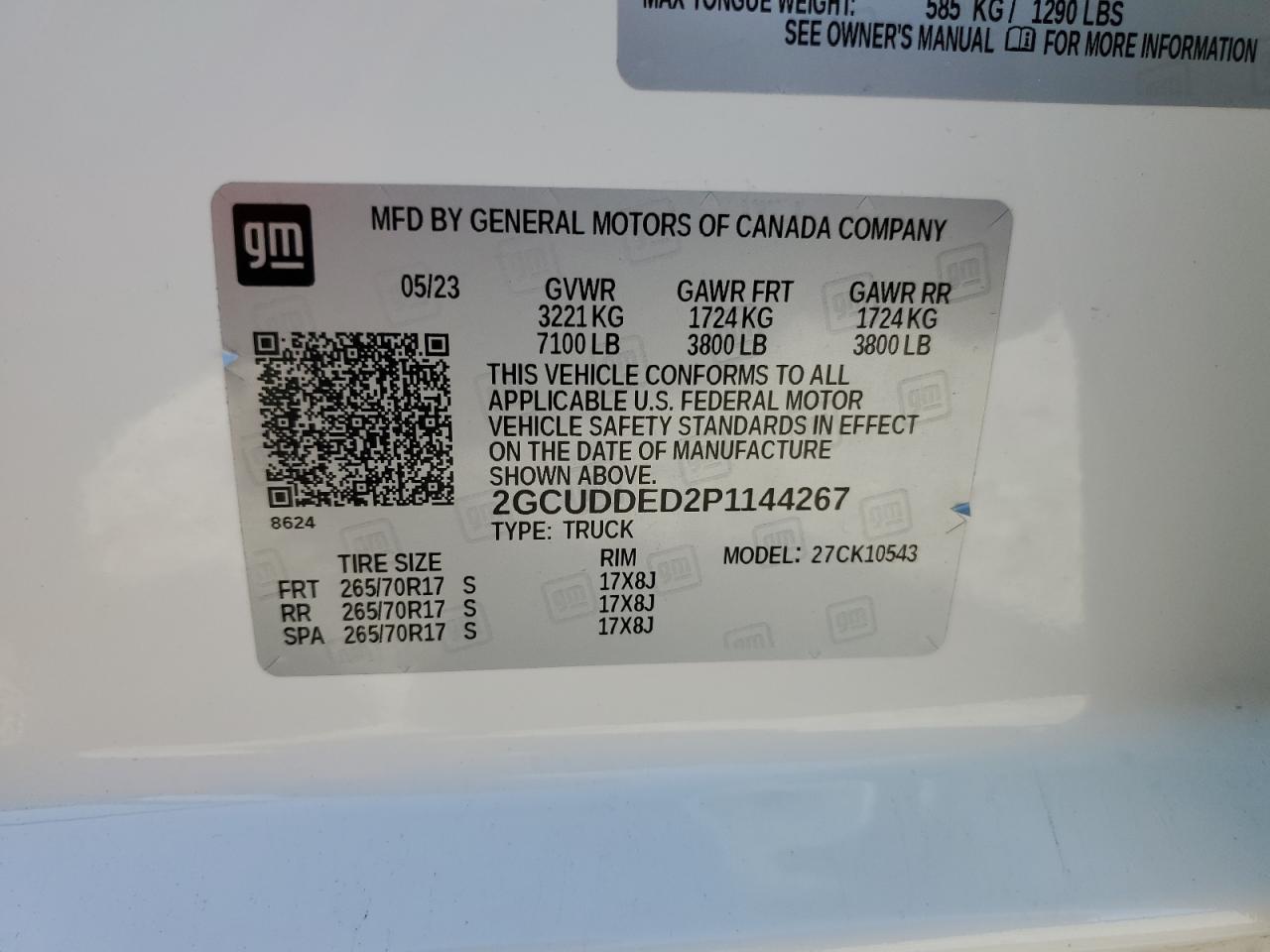 2023 CHEVROLET SILVERADO K1500 LT VIN:2GCUDDED2P1144267