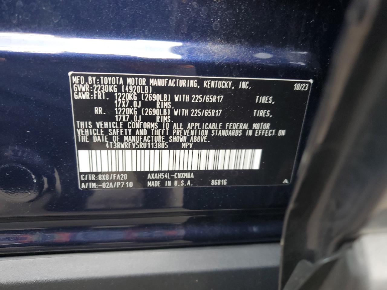 2024 TOYOTA RAV4 XLE VIN:4T3RWRFV5RU113805