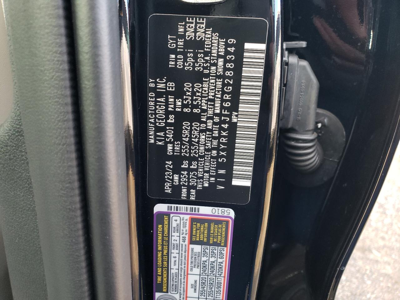 2024 KIA SORENTO SX VIN:5XYRK4JF6RG288349