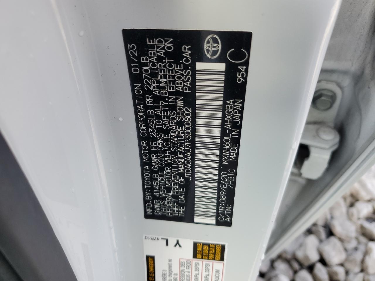 2023 TOYOTA PRIUS LE VIN:JTDACAAU7P3000802