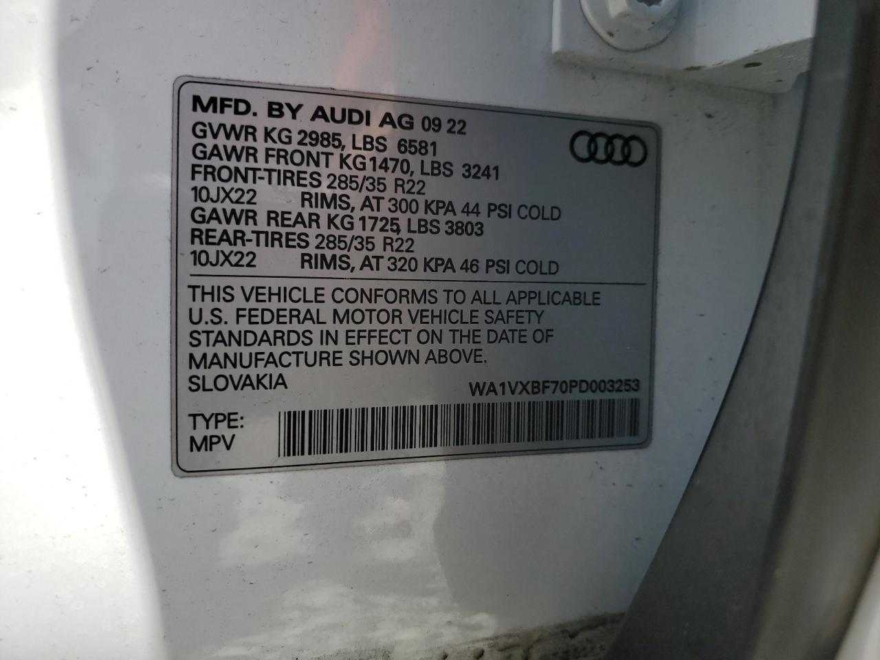 2023 AUDI Q7 PRESTIGE VIN:WA1VXBF70PD003253