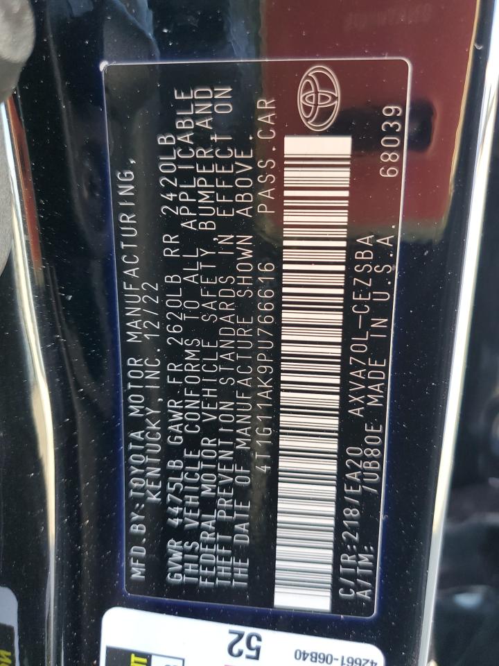 2023 TOYOTA CAMRY SE NIGHT SHADE VIN:4T1G11AK9PU766616
