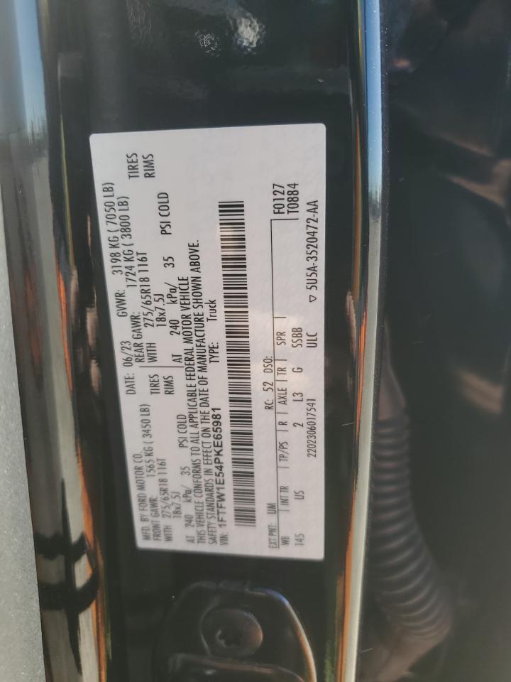 2023 FORD F150 SUPERCREW VIN:1FTFW1E54PKE65981