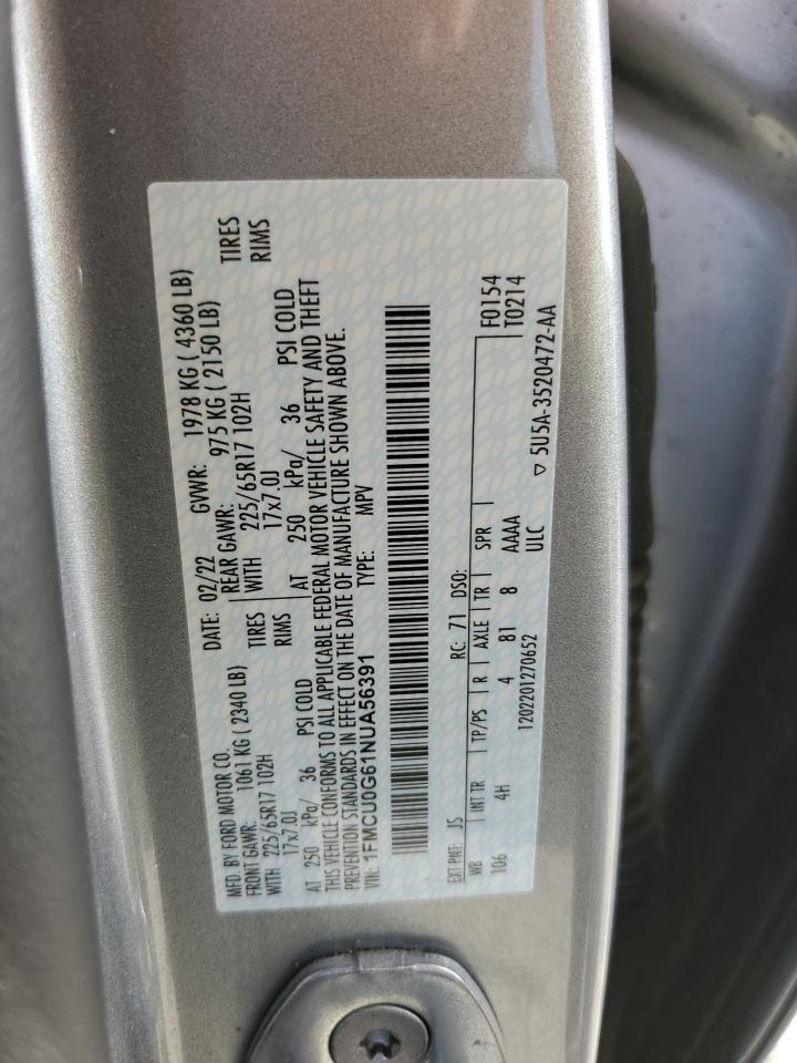 2022 FORD ESCAPE SE VIN:1FMCU0G61NUA56391