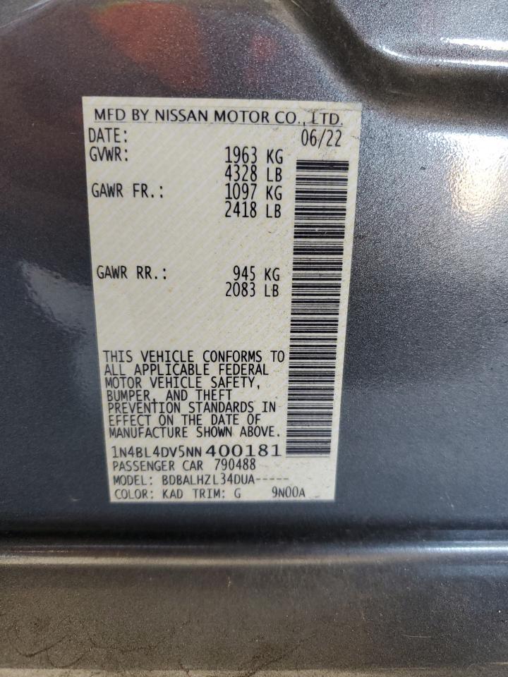 2022 NISSAN ALTIMA SV VIN:1N4BL4DV5NN400181