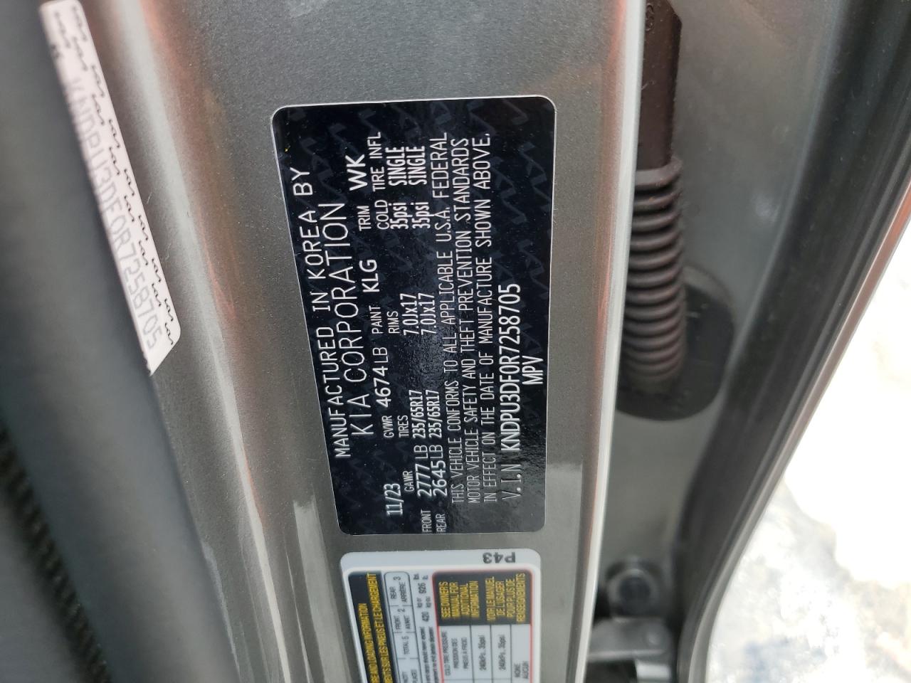 2024 KIA SPORTAGE LX VIN:KNDPU3DF0R7258705