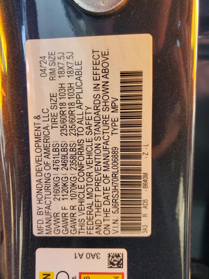 2024 HONDA CR-V EXL VIN:5J6RS3H70RL006889