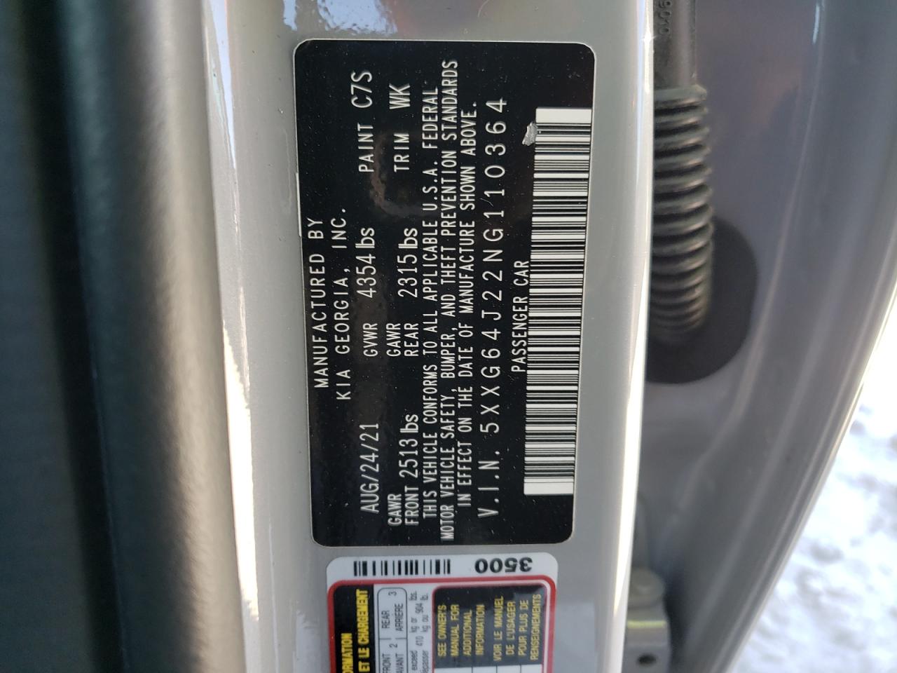 2022 KIA K5 GT LINE VIN:5XXG64J22NG110364