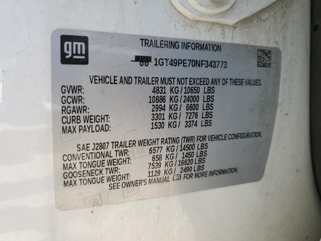 2022 GMC SIERRA K2500 AT4 VIN:1GT49PE70NF343773