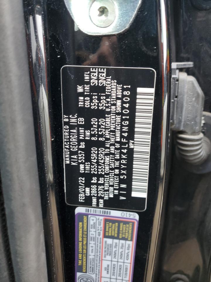 2022 KIA SORENTO SX VIN:5XYRK4LF4NG104081