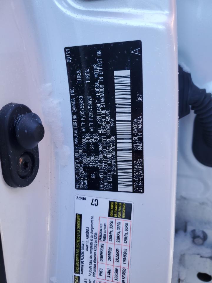 2022 LEXUS RX 450H VIN:2T2HGMDA5NC073866