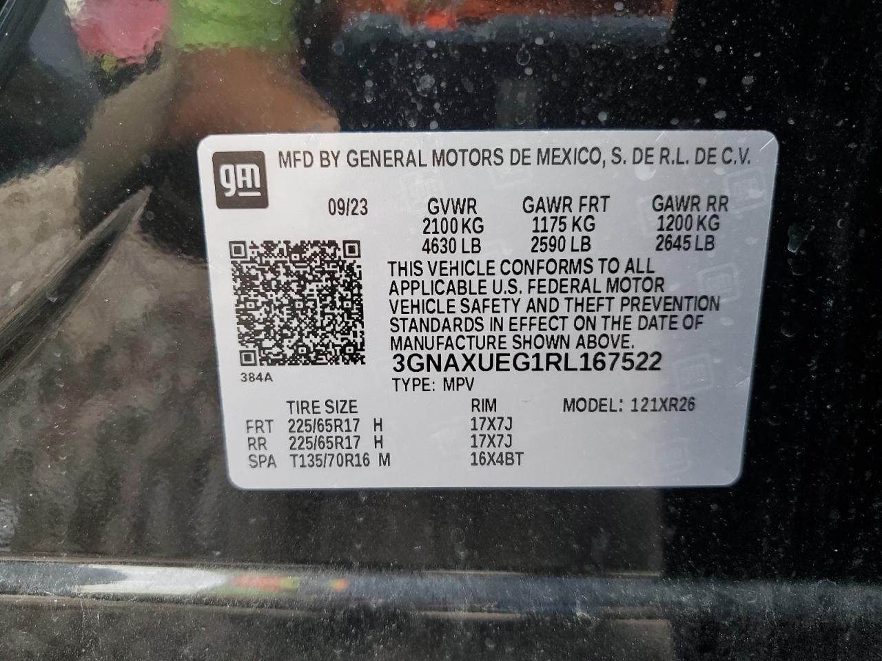 2024 CHEVROLET EQUINOX LT VIN:3GNAXUEG1RL167522