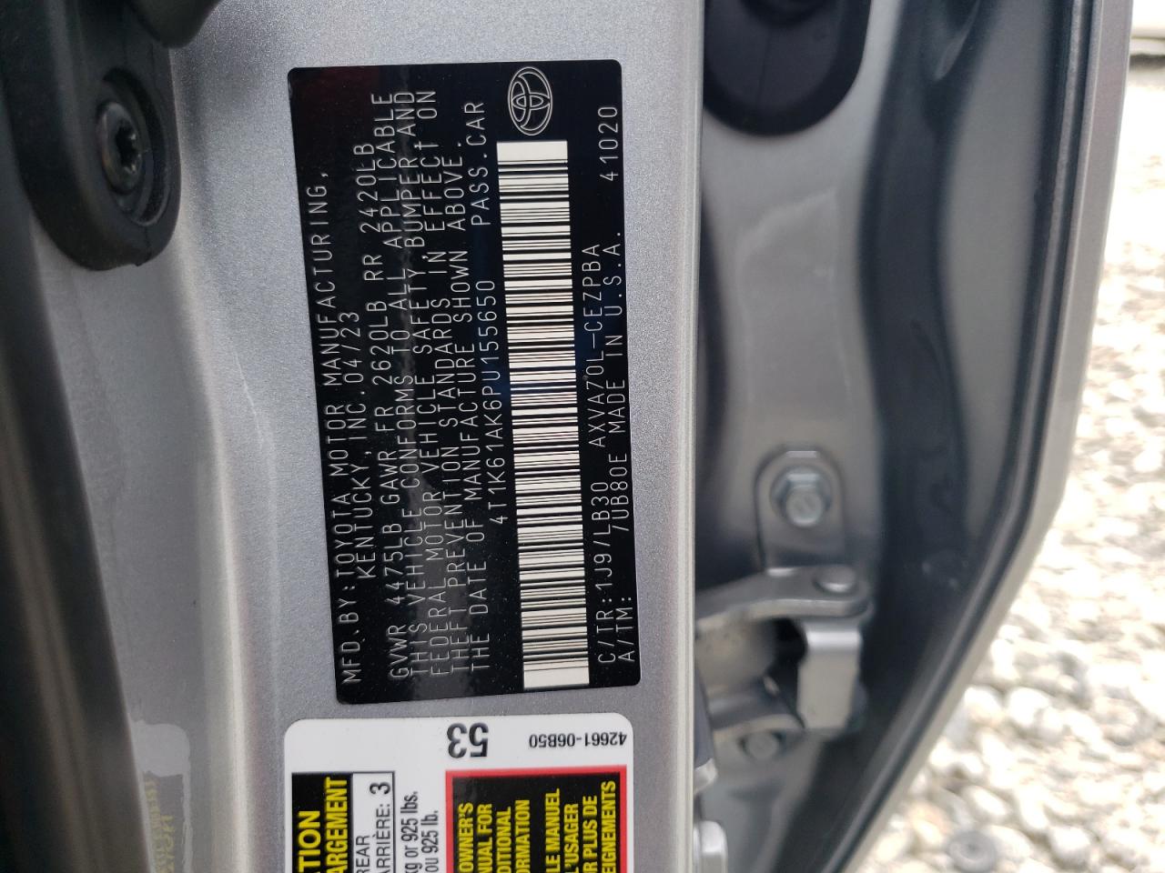 2023 TOYOTA CAMRY XSE VIN:4T1K61AK6PU155650