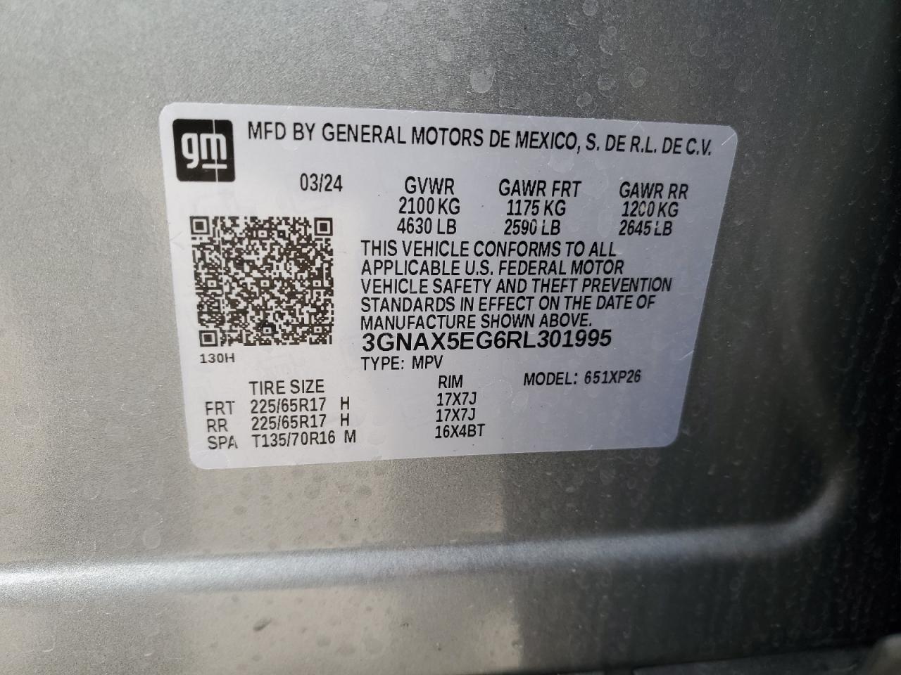 2024 CHEVROLET EQUINOX LS VIN:3GNAX5EG6RL301995