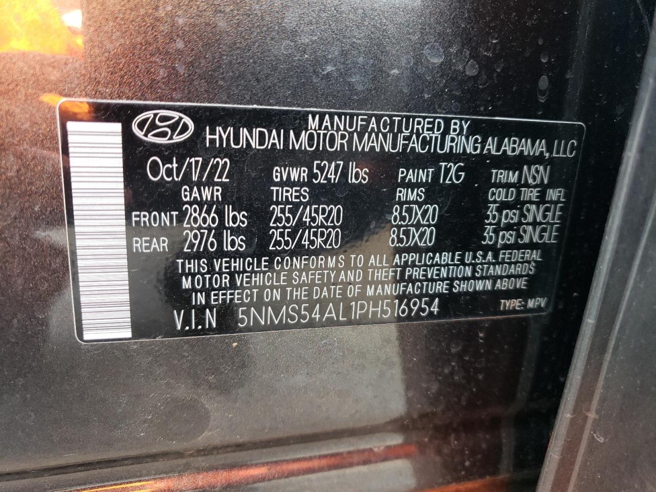 2023 HYUNDAI SANTA FE CALLIGRAPHY VIN:5NMS54AL1PH516954