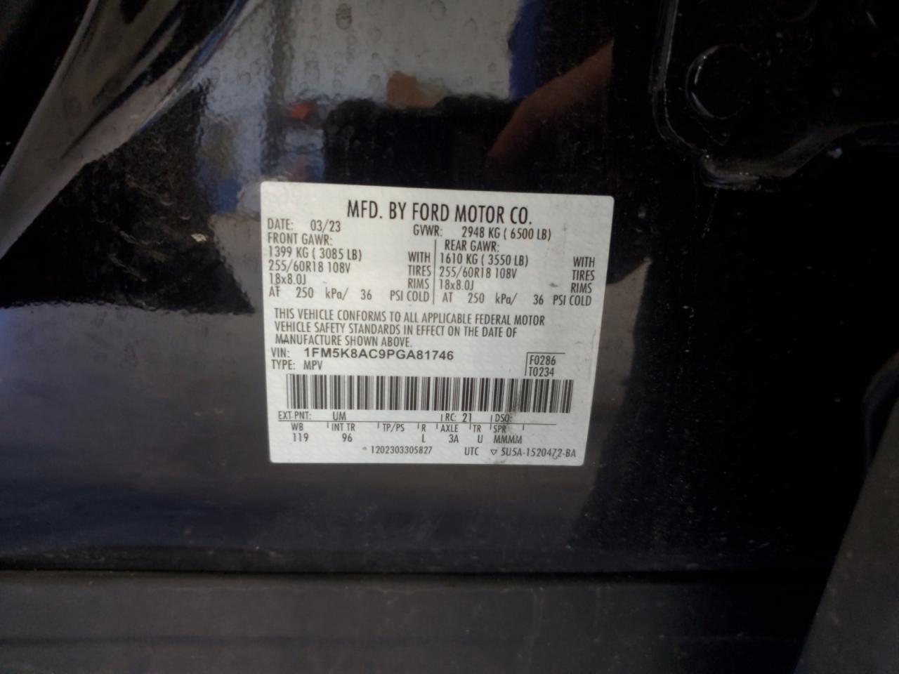 2023 FORD EXPLORER POLICE INTERCEPTOR VIN:1FM5K8AC9PGA81746