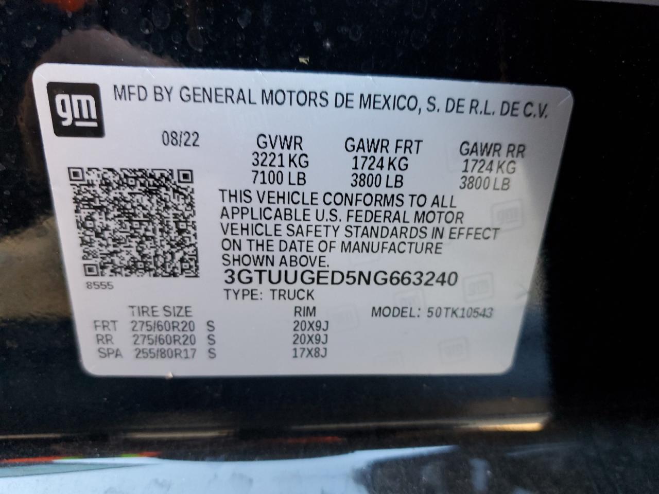 2022 GMC SIERRA K1500 DENALI VIN:3GTUUGED5NG663240